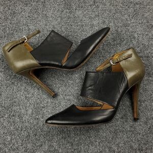 Coach Heart Heel Womens 8 B Black Olive Green Leather Buckle Pumps